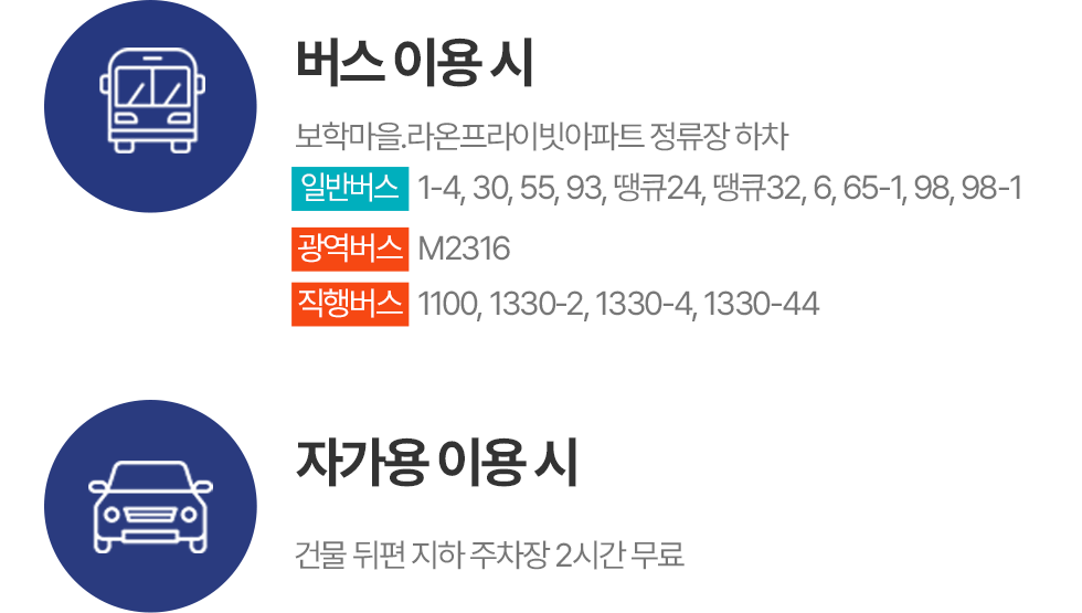 버스,자가용 이용시